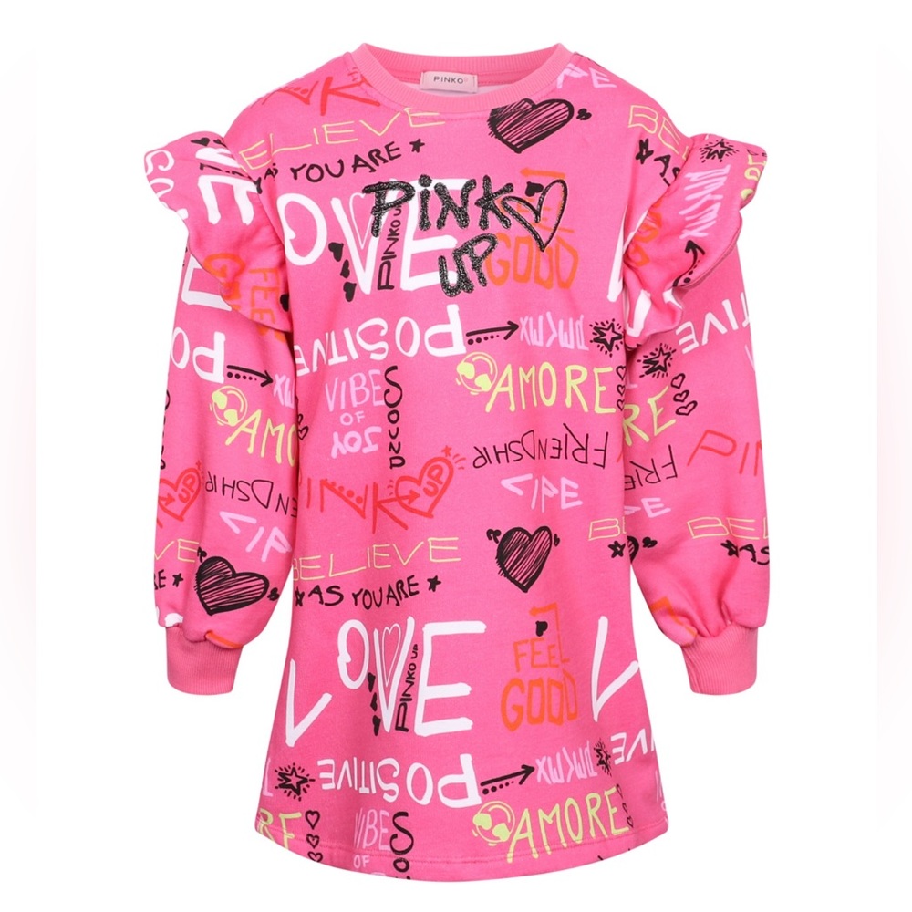 Pinko Logo Graffiti Sweatshirt Dress in Pink - size 7